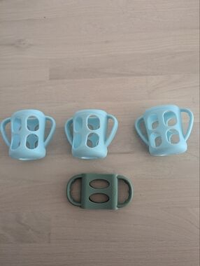 Dr. Brown's Silicone Baby Cup Holders and Strap - Light Blue & Sage- Bundle Of 4
